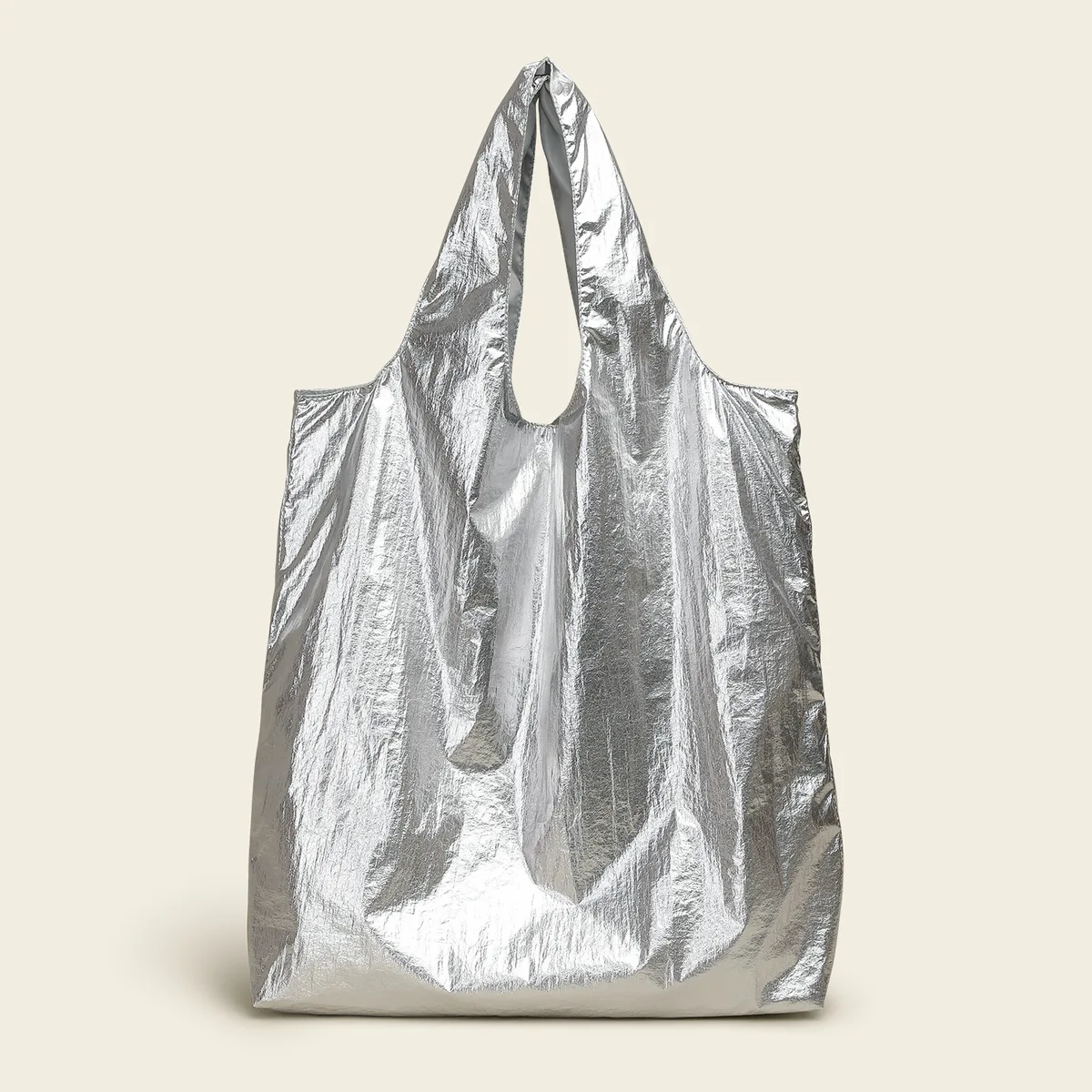 Nylon Shoulder Bag Factory Metallic Glossy Silver Tote Handbag Lightweight for Club Beach, Custom Logo & OEM/ODM Welcome