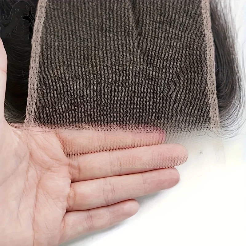 Rechte sluiting van menselijk haar, 4x4, met de hand vastgebonden met voorgeplukte babyhaartjes_voghion.com