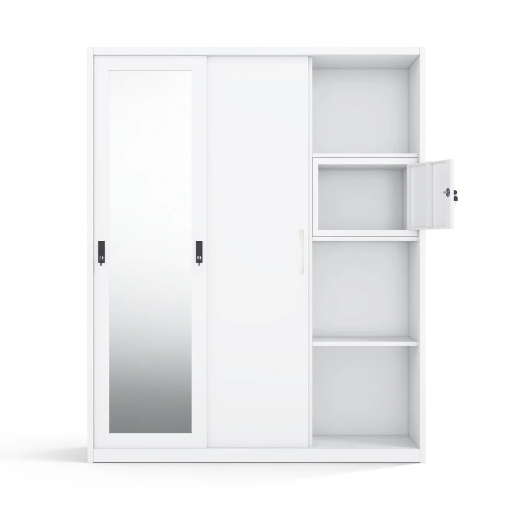 Printed Almirah Steel Wardrobe with Mirror and Sliding Doors 1500mm for Bedroom