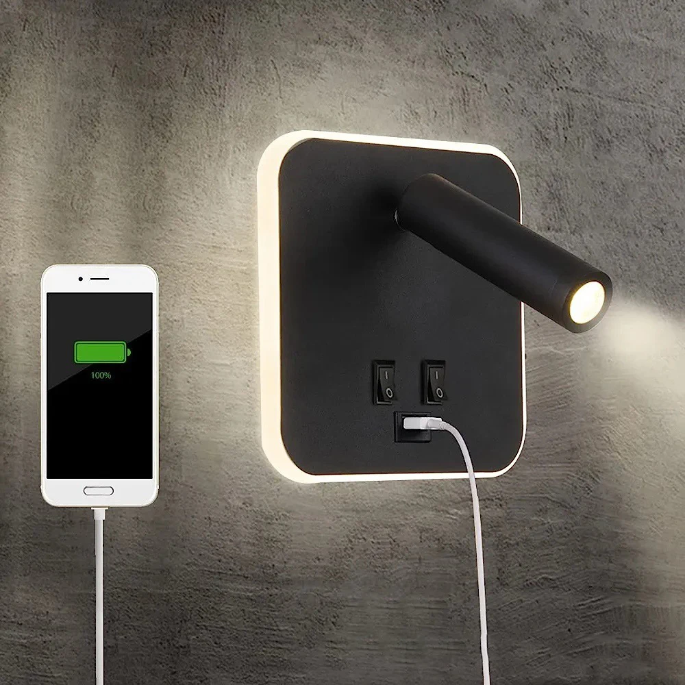 Modern Wall Lamp With Usb Bedroom Study Living Room Hotel Bedside