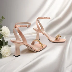 2026 New Crystal-Strap Women's High Heel Sandals, Square Toe Design, Fashionable Party Style, Sandals, Women's Summer Sandals