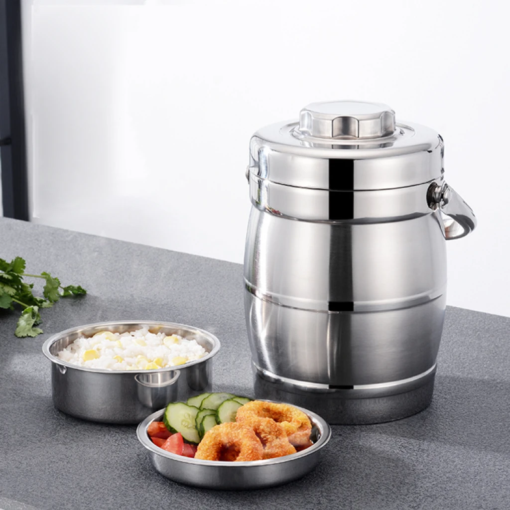 Drum Shape 3 Layer Round 8L Lunch Box Tiffin Box Stainless Steel Thermal Food Carrier