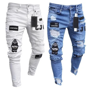 Couton New arrival designer jeans men men denim skinny jeans distress blue white jogger jeans men