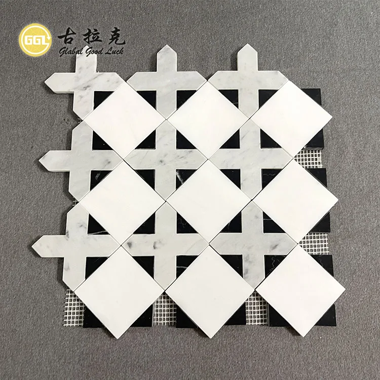 Wholesale Kitchen Bedroom Wall Floor Mosaic Tile White Mixed Black Marble Waterjet Mosaic Tile for Interior Decor manufacture