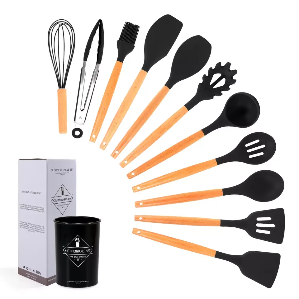 Kitchen Utensils Silicone Cooking Utensil Set Silicone Spoon Wooden