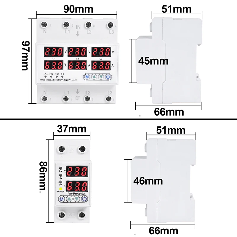 1P + N 63A Din рейка регулируемый в УФ-ампер протектор интеллектуальные автоматические стабилизаторы напряжения реле цифровой электрический светодиодный