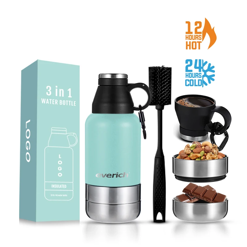 Dog Travel Water Bottle 3 In1 Pets Stainless Steel 32oz Dog With Two