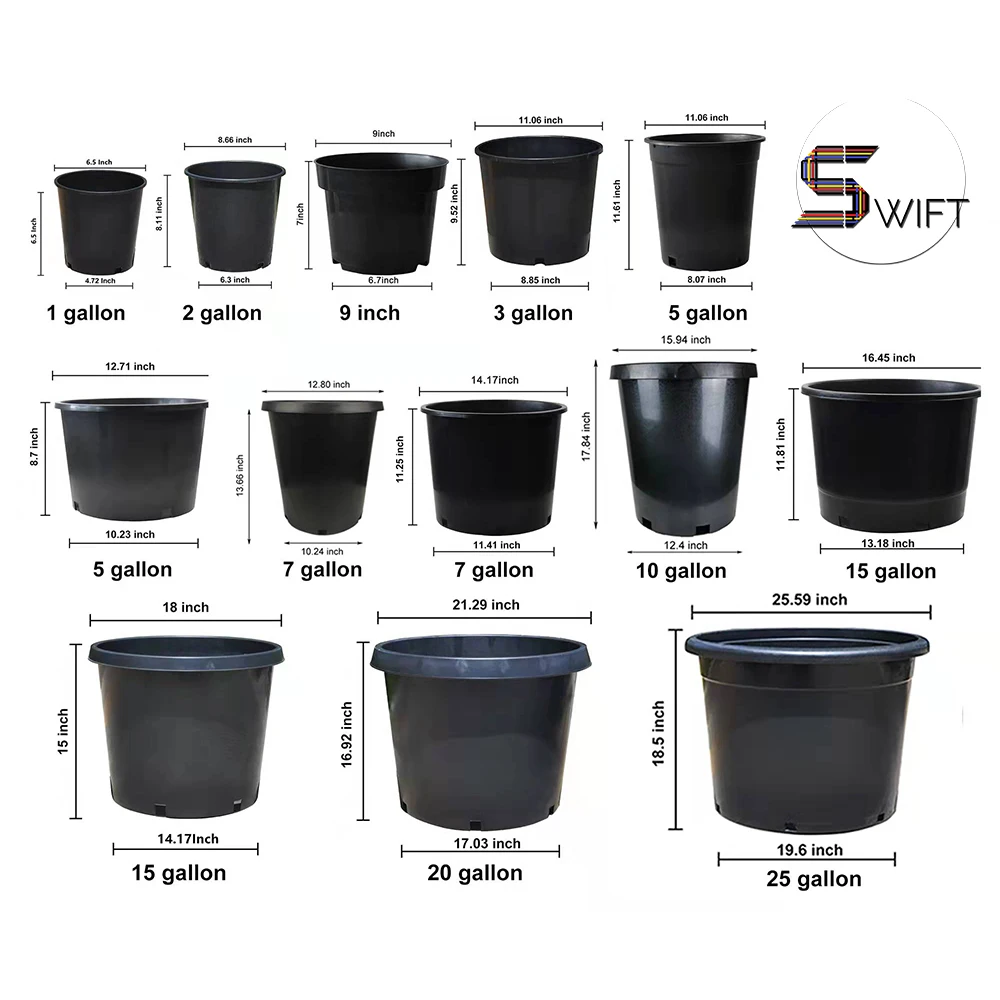 Factory Wholesale Durable Greenhouse Plastic Nursery Grow Pots 1 2 3 5