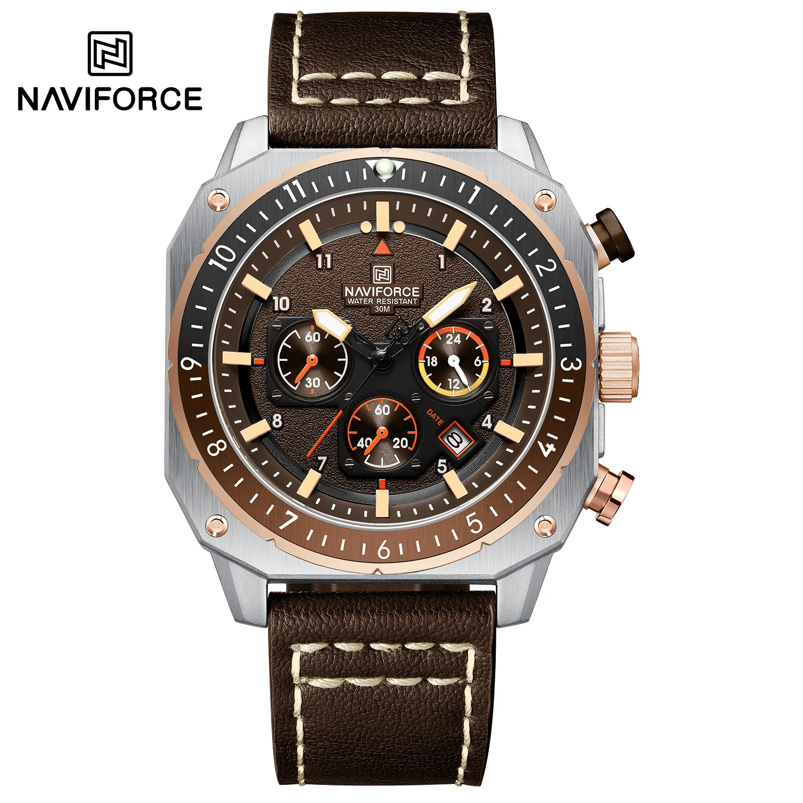 NAVIFORCE Brand High Quality Men Watch Leather Strap Waterproof Male Quartz Wrist watch Sport Clock Relogio Masculino 8057