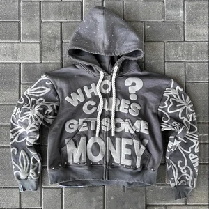 Roregal  3D-Effect Digital Print Streetwear Hoodie Puff Print Design Zip-Up Men's Hoodie