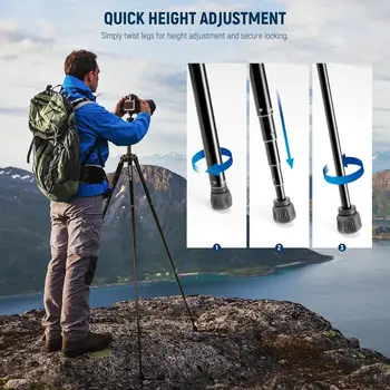 NEEWER 61.4" Video Travel Tripod with Leveling Base Fluid Head Metal Camera Tripod Stand with Quick Release Reversible Legs detail image