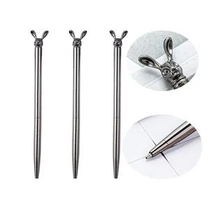 Promotional Creative Cute Spinning Metal Ballpoint Pen With Top Rabbit Shaped Custom Printed Logo for Stationery Gift