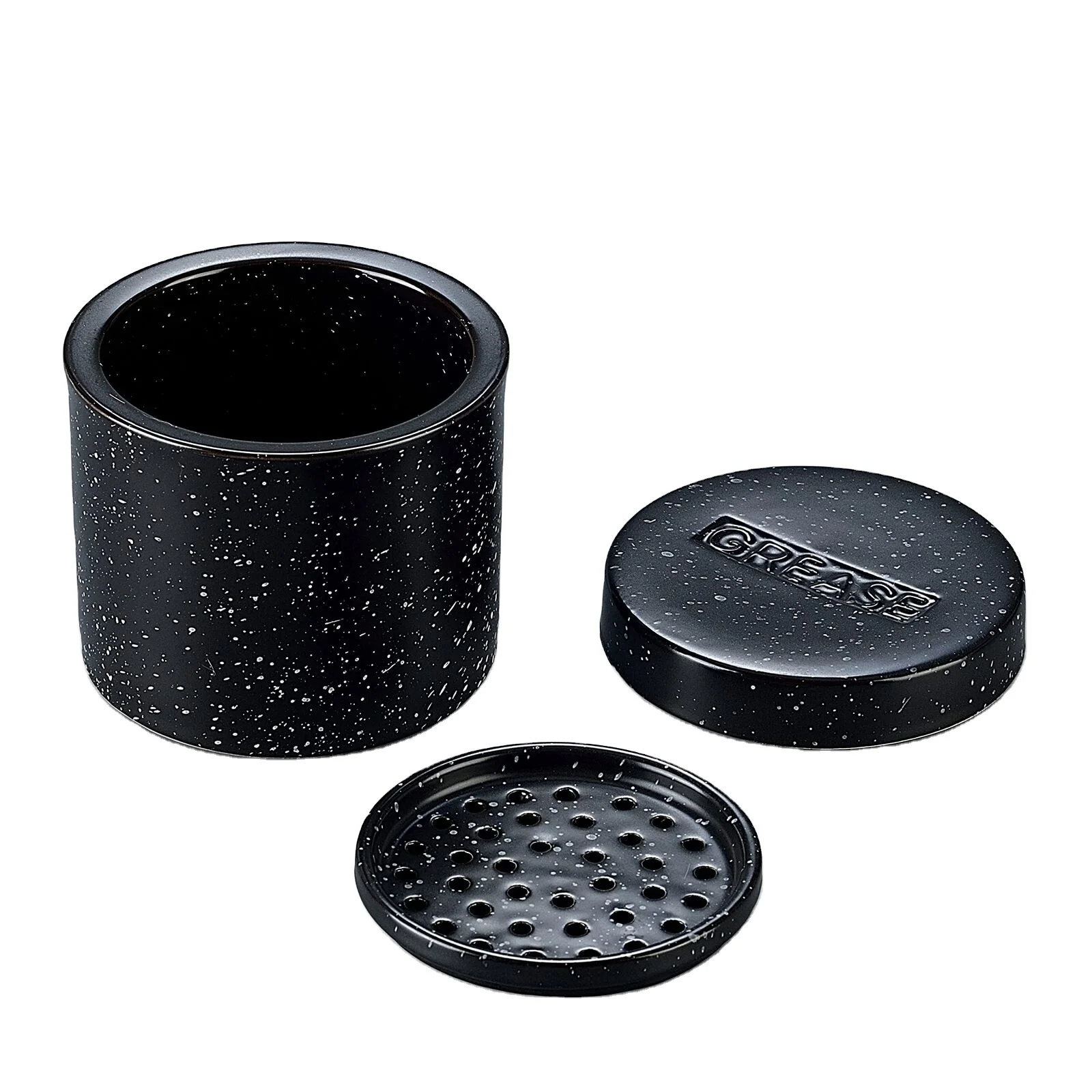 Matte Colored Ceramic Bacon Grease Container 15oz with Oil Strainer Pot Speckled Grease Storage Can with Strainer