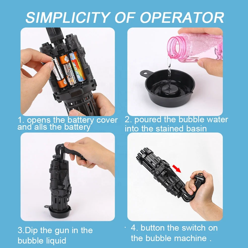 Новинка 2021, электрическая пластиковая воздуходувка Гатлин, пузырьковый аппарат с восемью отверстиями, игрушечный пистолет Гатлинга для детей