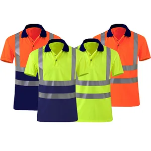 Fluorescent Reflective Fast Dry Mesh Fabric 100% Polyester Summer Workwear Polo Shirts Breathable Comfortable Unisex Custom Logo