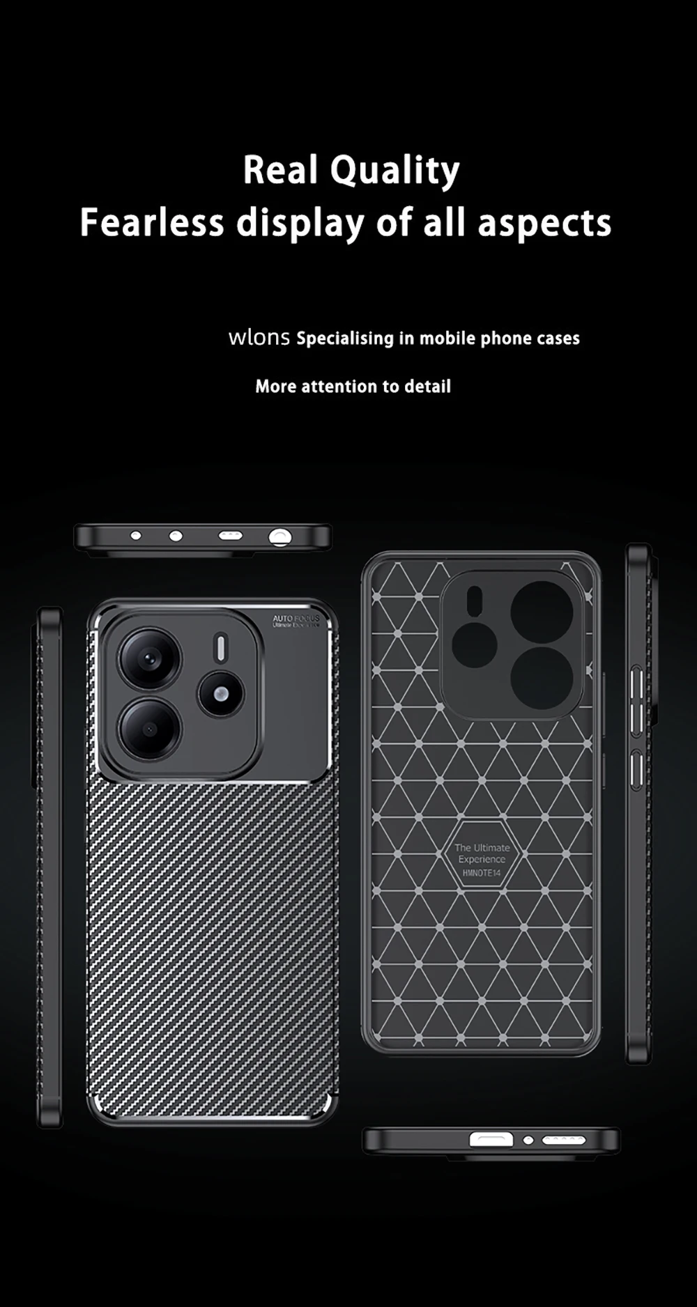 product laudtec carbon fiber texture phone cases for xiaomi note14 4g shockproof simple business back cover slim lightweight sjk1012-11