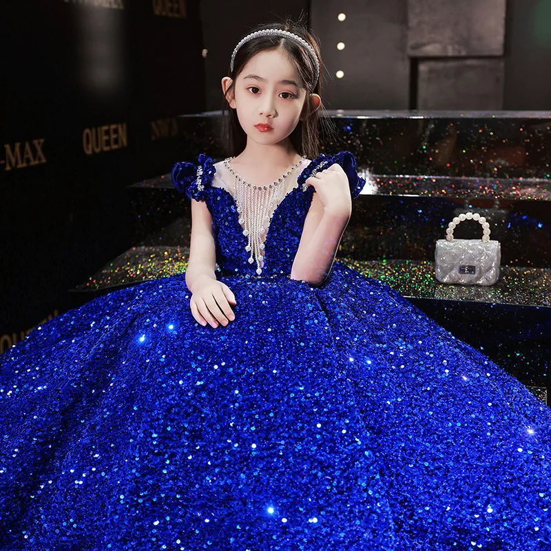 glitter free princess dresses Bowknot Fluffy Sequin Long Sleeve Princess Dress for Girls - White / 5-6 Years (130cm) main image 1
