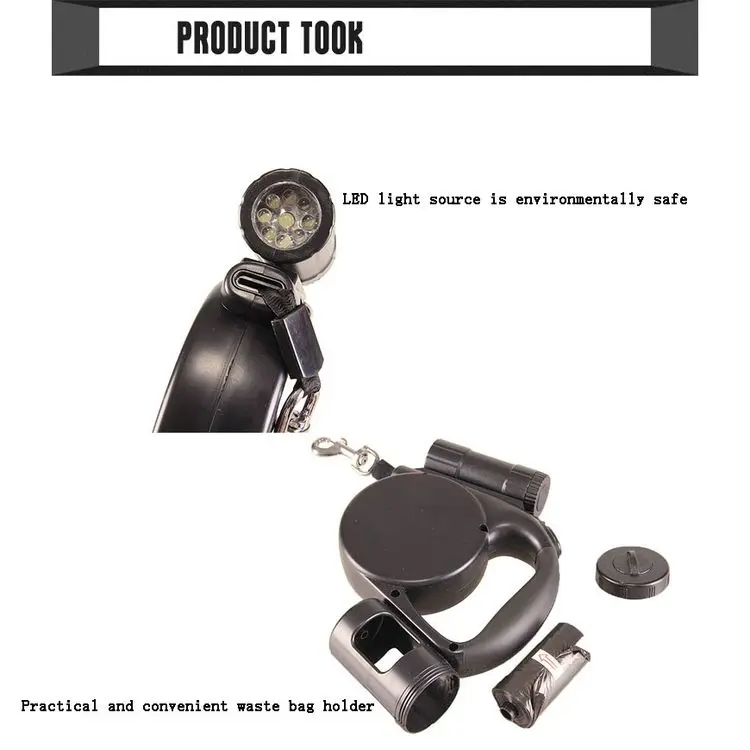 Multifunctional Automatic Pet Retractable Dog Leash With Flashlight And