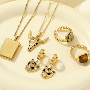 2026 Natural Stone Titanium Steel 18K Gold Plating Opening Adjustable Ring Jewelry Custom Mother's Day Gift