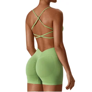 High Quality 2-Piece Workout Wholesale Seamless Gym Print Scrunch Butt Shorts Breathable Yoga Sportswear Sport Bra Set for Women