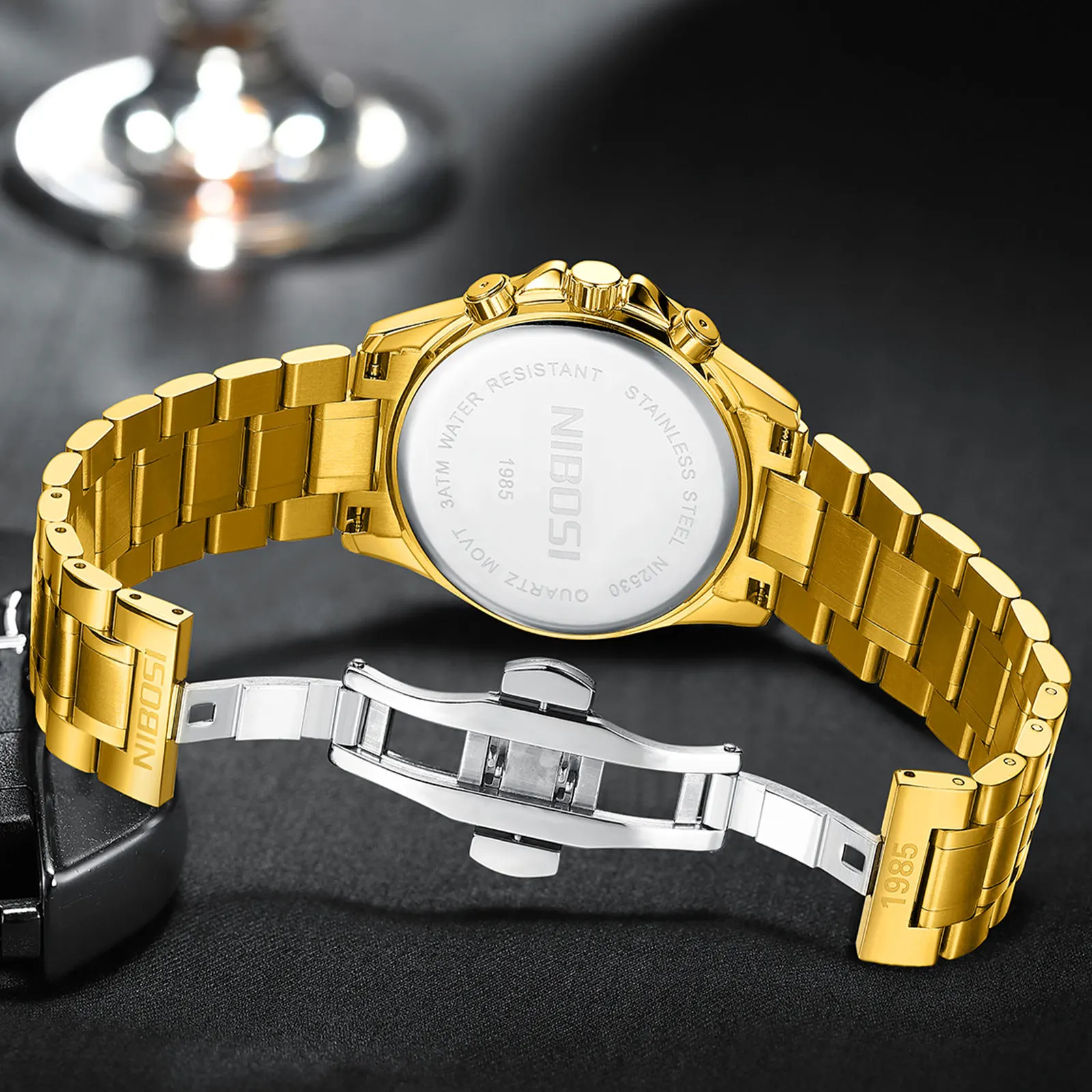 50pcs Custom Logo NIBOSI 2530 Custom Chronograph Jam Tangan Pria Stainless Calender Timer Casual Watches