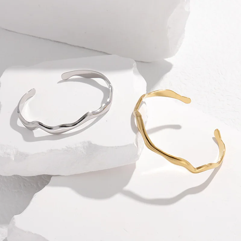 Simple New Design Irregular Wave Shaped Stainless Steel Bracelets for Women Ins Fashion Jewelry Bracelet Accessories