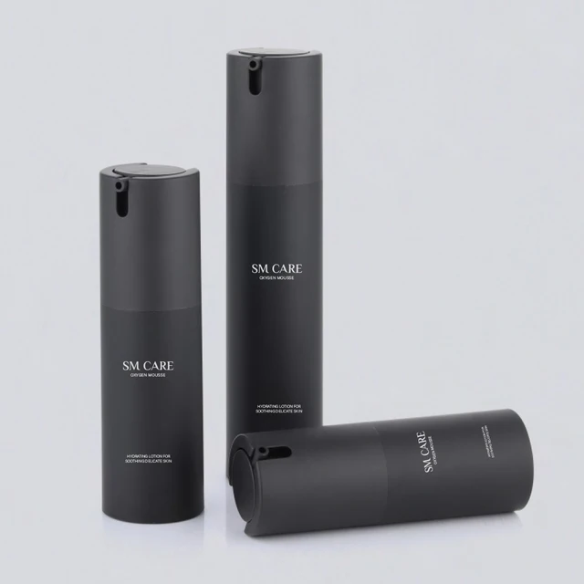 Fashion 30ml 50ml 15ml AS PP Rubber Refillable 33mm Frosting Matte Black Airless Pump Bottle With Cream Pump for Cosmetic