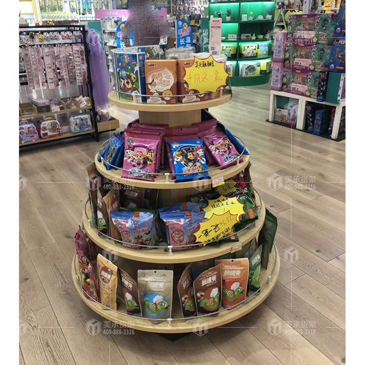 Meicheng 4-Layer Wooden Product Display Stand Round Promotion Stand For Retail Store