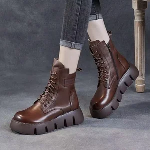 Custom Logo Women 5cm Soft Platform Boots Women's Quality PU Leather Camel Ankle Boots