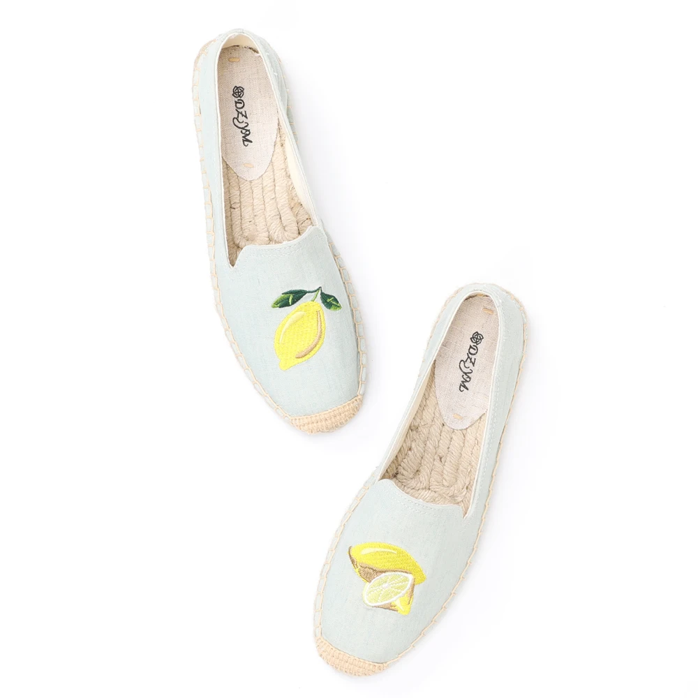 Женские холщовые эспадрильи без шнуровки, дышащие, с вышивкой лимона