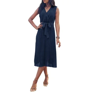 Customizable Beach Breeze Sleeveless Summer Waistband Tie up Women's Elegant and Fashionable Beach Skirt Casual Retro Dresses