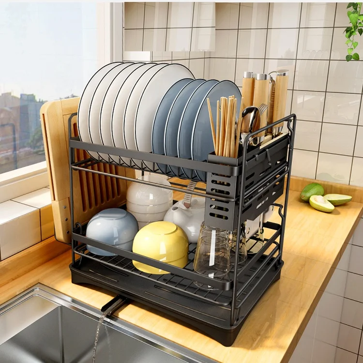 SUNFICON Drying Dish Rack Dish Drainer Kitchen Detachable Dual