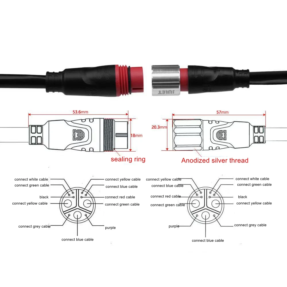 Câble D’extension Moteur 9 Broches Baxnore – 600 Mm, Connecteur étanche, Pour Vélo électrique Et Kit Conversion