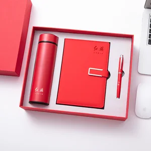 Wholesale Custom Logo A5 Spiral Business Souvenir Insulated Water Bottle PU Leather Notebook Pen Stationery Set Teacher's Gift