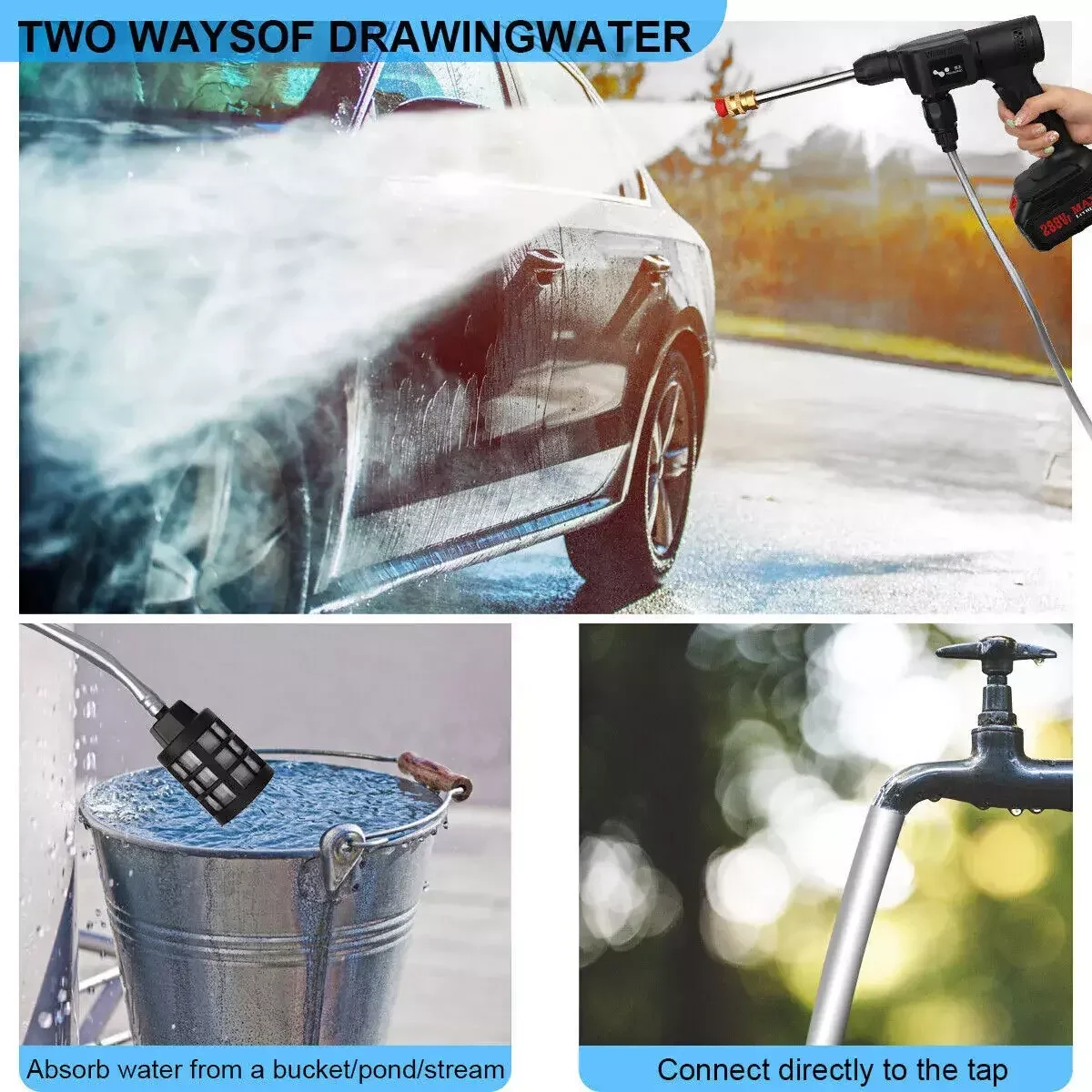 Lithium Battery 24V 48V Washer alta pressão sem fio Wash Gun portátil sem fio Car Washer Lavadora Equipamento de lavagem