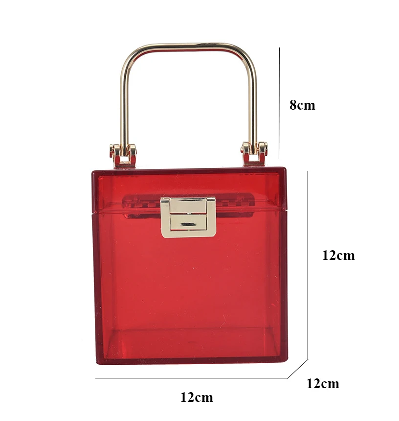 Clear Acrylic Hand Bags For Women Metal Handle Lock Square Box Jelly  Handbag Small Make up Bag Summer Ladies Transparent Purses