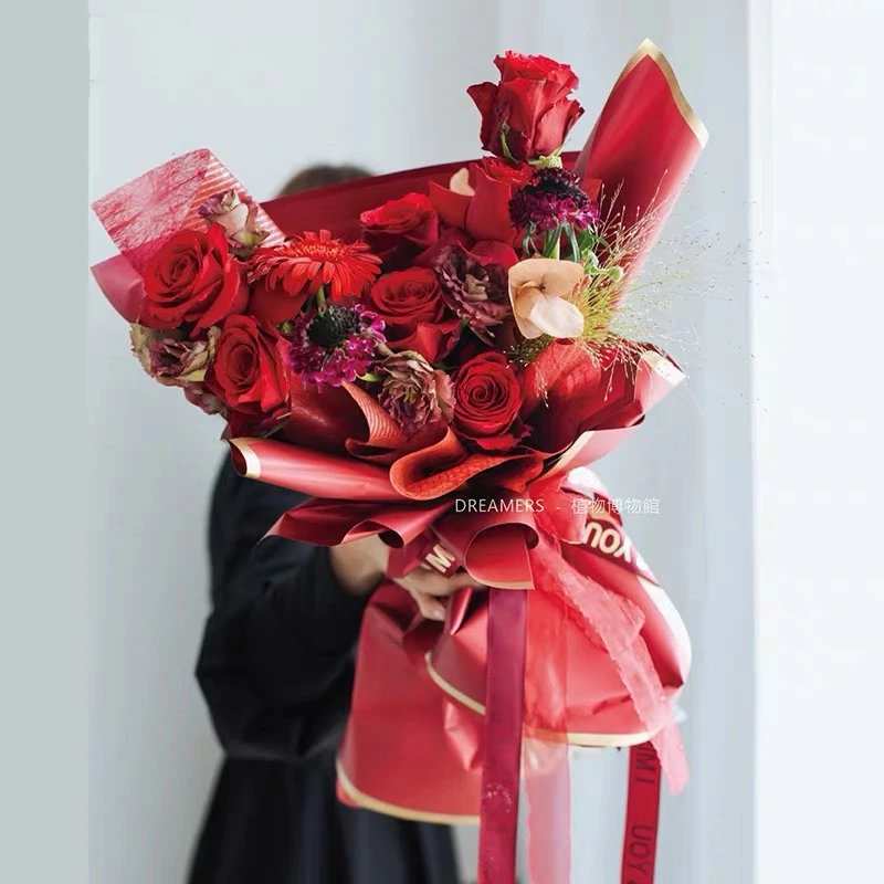 LWFyyds Papel de regalo coreano para envolver flores, impermeable,  suministros para floristería, 1 rollo, 22.8 pulgadas x 10 yardas (rojo vino)