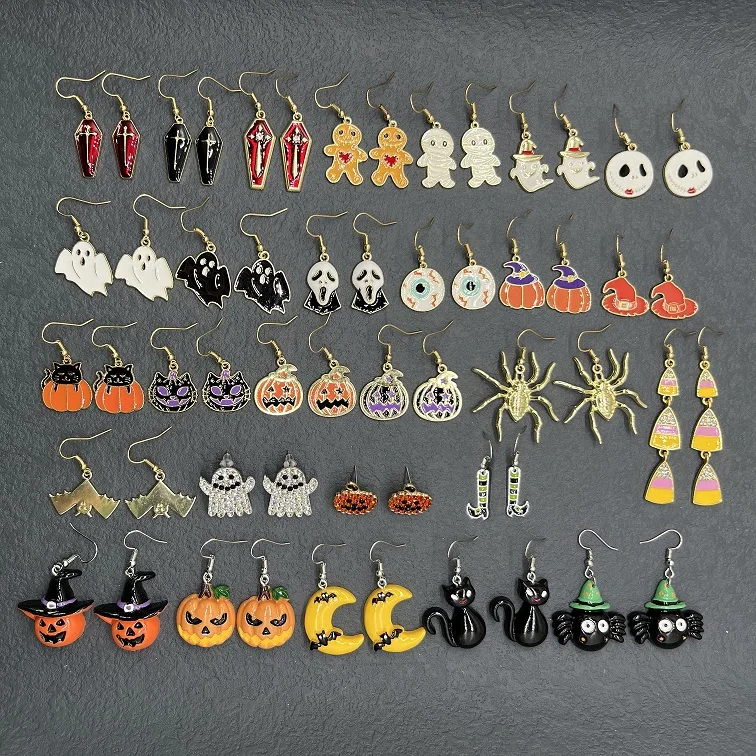 Western Hot Sale Halloween Earring Sets Pumpkin Alloy Bat Spider Ghost 