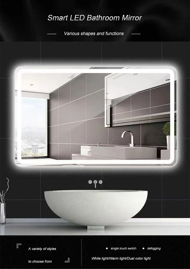 Modern Style Rectangular Time Display Mirror Bathroom Customized Led ...