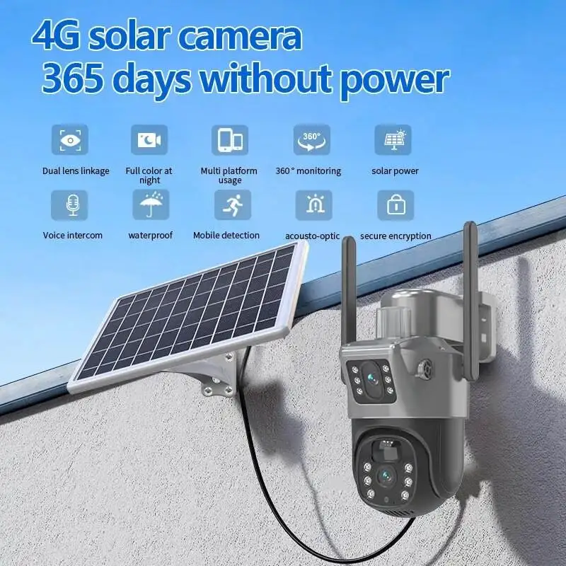 EseeCloud App 6MP Solar Panel Power IP Camera PIR WIFI 4G Security Camera Waterproof Outdoor GSM SIM Card Network Camera