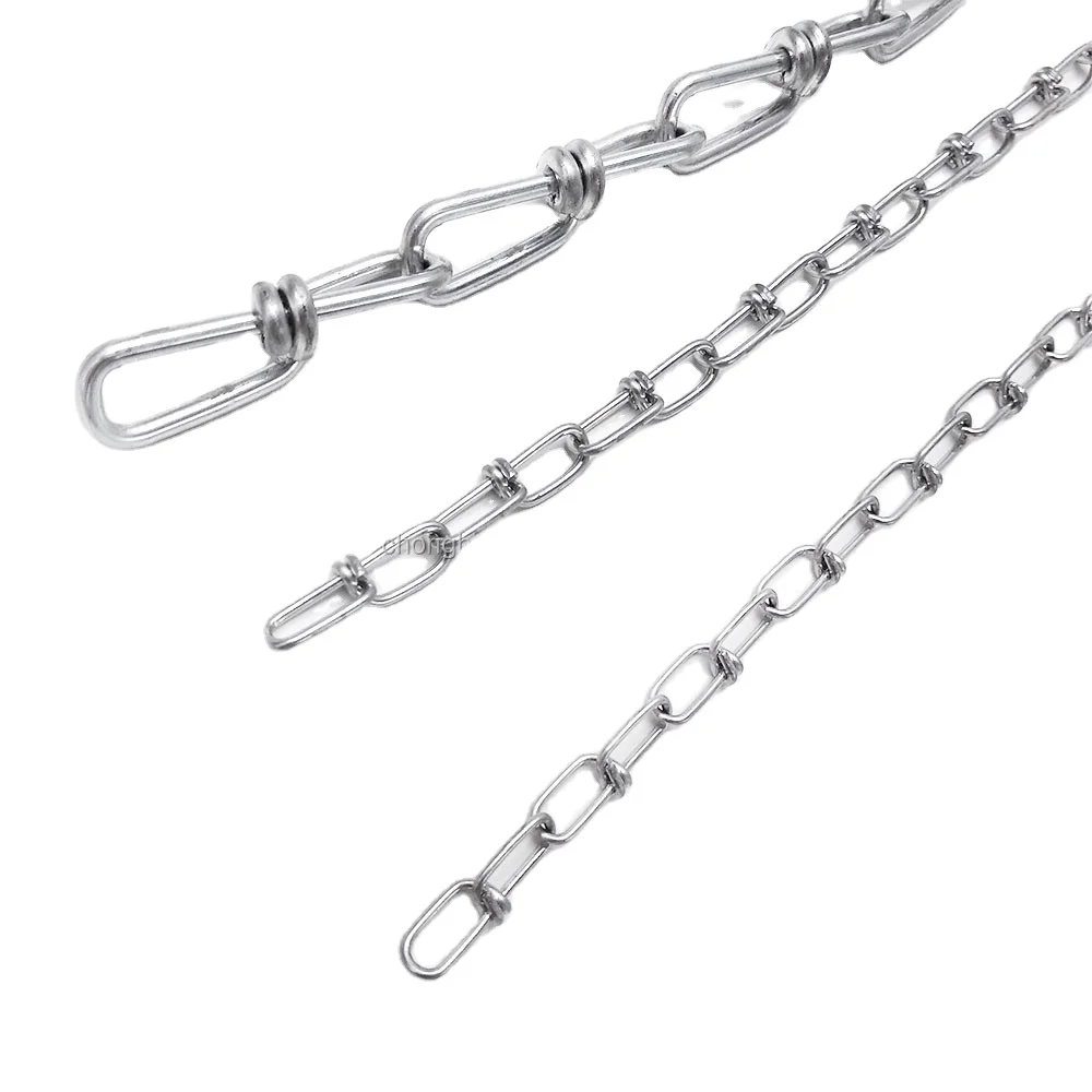 1mm Diameter Galvanized Double Loop Link Chain DIN5686 Weldless Knotted Link Chain 316 Stainless Steel Link Chain