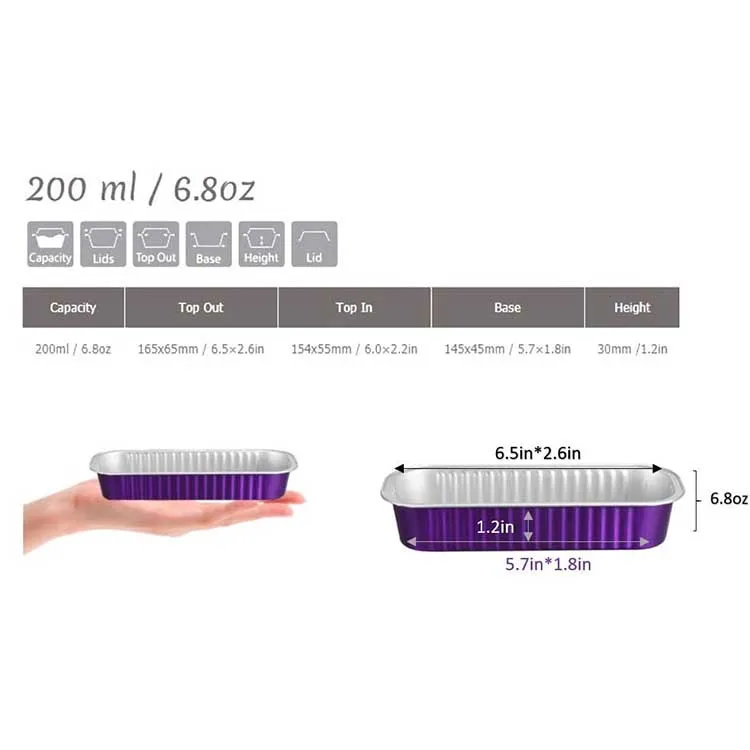 product c200 high quality pp plastic lid tray 200ml recyclable aluminum foil disposable gold bread loaf pans for baking and cake usage-9