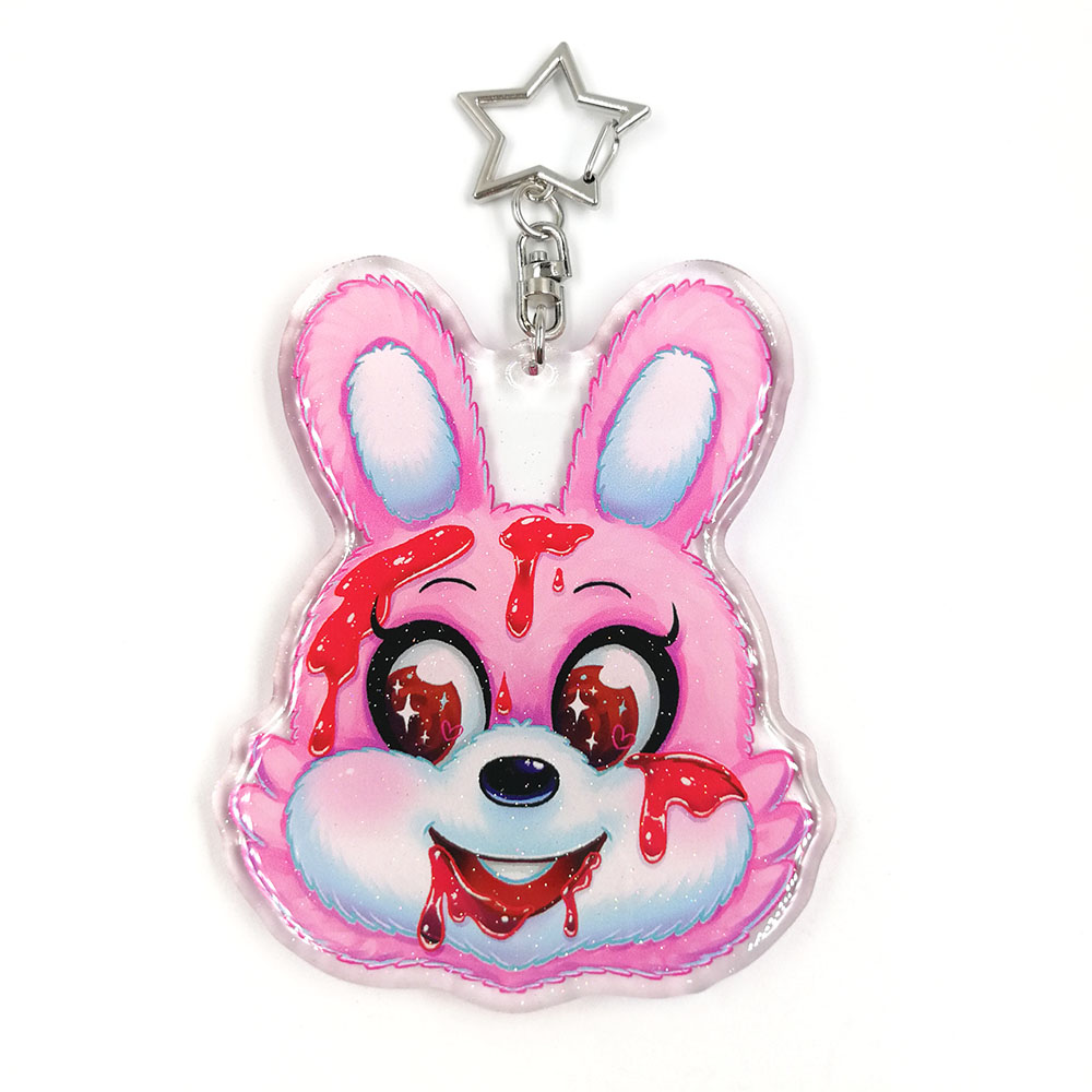Custom Clear Printed Double Glitter Epoxy Resin Acrylic Charms Keychain for Gift With Star Clasp