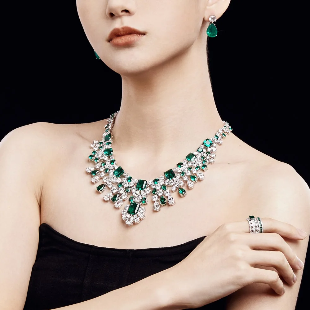 Emerald S925 Sterling Silver Custom CZ Stone Tennis Necklace