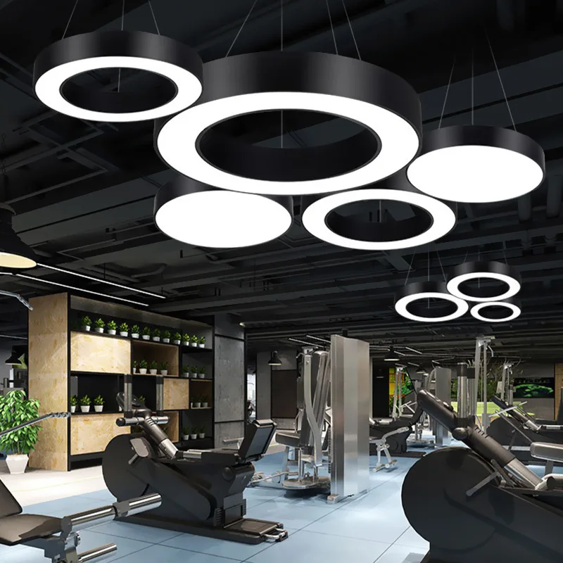 Suspension LED créative combinée, irrégulière en forme de O, hexagonale, en fer et acrylique, pour bureaux, salles de gym et projets techniques, personnalisable