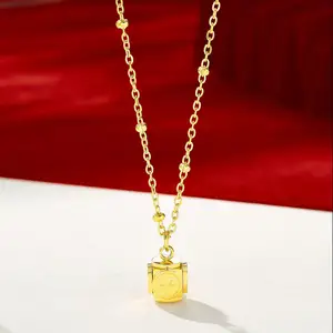 Plated 24K Gold Guofeng Ping Joy Bamboo Pendant Necklace Light Luxury Collarbone Internet Celebrity Popular Fashion Accessories
