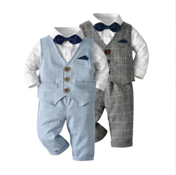 Premium quality 3 Pieces Vest Trousers Long Sleeves Formal Gentleman Tuxedo Kids Clothing Set Suit Baby Boy Suit