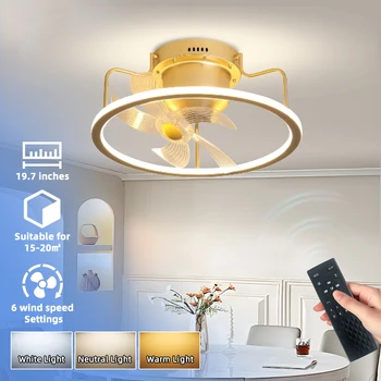 Modern Style Bldc 5 Plastic Blades Gold Color Ceiling Fan with Light Minimalist Reversible LED Lamp Remote Control Switch