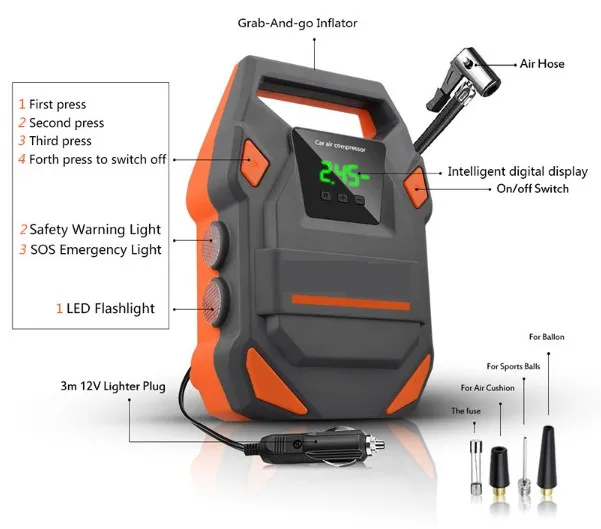 2V Digital Tire Inflator Car Portable Air Compressor Pump 150 PSI Car Air Compressor for Car
