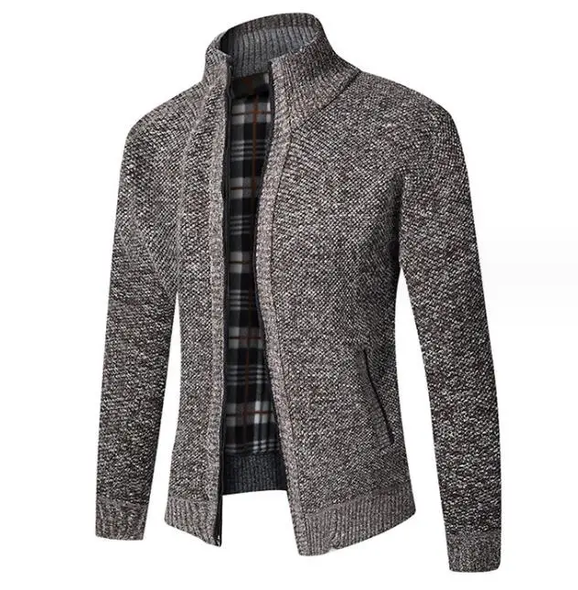 Knitted Cardigan Jacket Men's Winter Plush Thickened Warm and Cold proof Slim Fit Sweater Coat_voghion.com